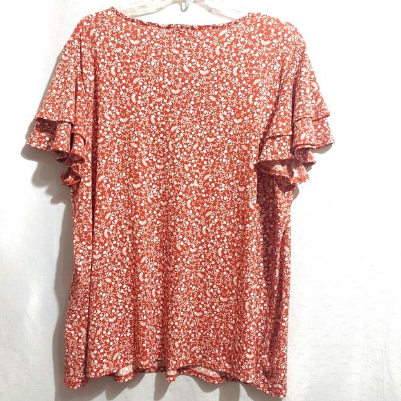 Adrianna Papell Womens 2X Stretch Pullover Top Short Layered Flutter Sleeve - Picture 4 of 9